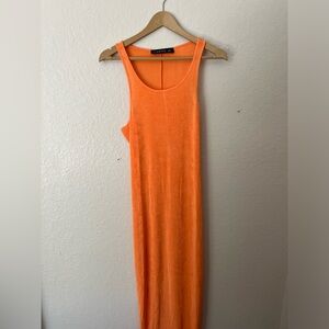 LIONESS tangerine body-con midi dress